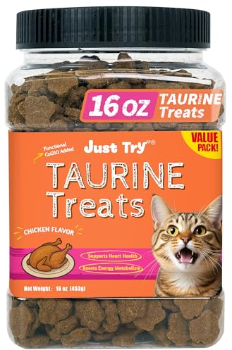 Just Try Cat Treats with Taurine & CoQ10, Heart & Vision Support 453g | CoQ10 & Taurine for Cats, Supports Feline Heart Health, Chicken Flavored Chews, for Daily Wellness