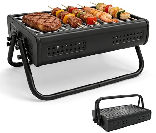 Holzkohlegrill Tragbar Klappgrill Koffergrill Faltgrill BBQ Grill Vereinsgrill Camping Grill Holzkohle Minigrill 47.5 x 30.5 x 22cm