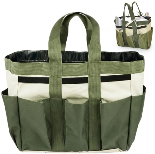 Wilafury Borsa per Attrezzi da Giardino, Borsa da Giardinaggio Portatile per carichi Pesanti per Uomini e Donne, Contenitore con Tasche Multiple per Attrezzi da Giardinaggio, Verde