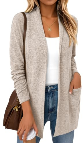 LILLUSORY Long Cardigans for Women UK Lightweight Clothing with Pockets | Shawl Collar,Autumn Clothes,Fall Outfits,Capsule Wardrobe Clothing，Waterfall Cardigan whit Pockets