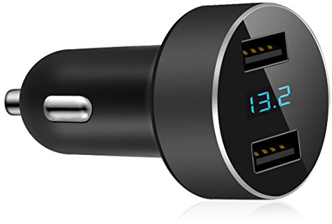 LIHAN 2 USB Car Charger,12V/24V Voltage Meter, Output 4.8A, Cigarette Lighter Plug Adapter Compatible with iPhone,iPad, Samsung, USB Charging Devices, Black