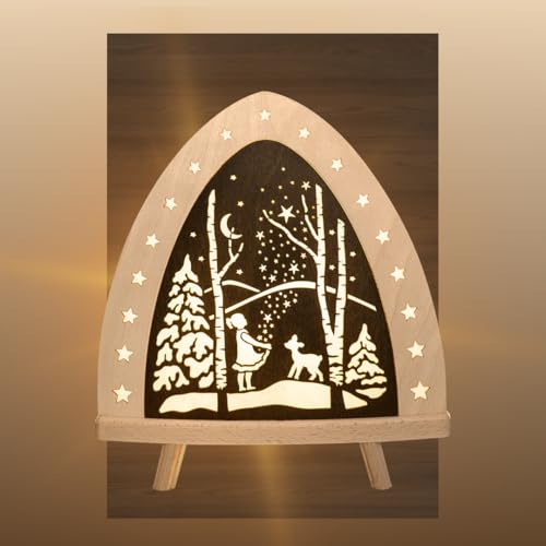 weigla - Dekoleuchte original Erzgebirge I Motiv Sterntaler I 1 LED Lampe I 0,8 W, E14 I Weihnachtsdeko innen I Weihnachtsbeleuchtung aus Holz I Fensterdeko