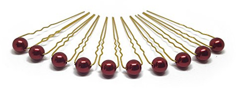 10 x Perlen Haarnadeln - Brauthaarschmuck, Haarschmuck, Perlenhaarnadel | 10PG - Bordeaux Rot