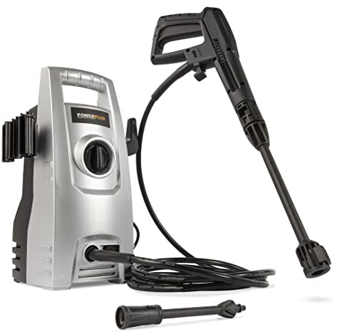 Power Plus Elektrischer Hochdruckreiniger POWXG90400-1200 Watt Terrassenreiniger, Start/Stop Funktion, Max. 100 Bar Druck und 50°C Temperatur, 3 m Schlauch und Zubehör enthalten