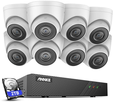 ANNKE H500 8CH 5MP PoE Kit de Cámara Vigilancia IP, con 8X 5MP Cámara de Seguridad PoE Impermeable y 2TB HDD NVR Sistema, Detección de Movimiento Sistema de Cámara para Hogar Exterior