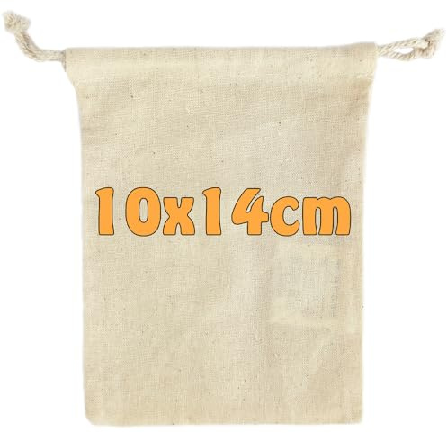 Baumwollbeutel 10x14 cm – natur – 100% Baumwolle, 140 g/m² – Zugbandbeutel – kleine Stoffbeutel für Adventskalender, Schmuck, Geschenke - OEKO-TEX® STANDARD 100 zertifiziert (100 Beige)