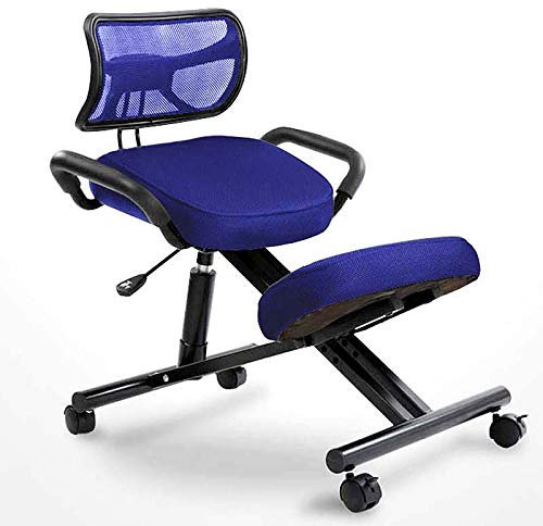 Ergonomischer Kniestuhl für Zuhause und Büro, verstellbare Hocker-Haltungskorrektur mit Rückenstütze, dicke Kissen und Bremsrollen (Netzstoff), blau