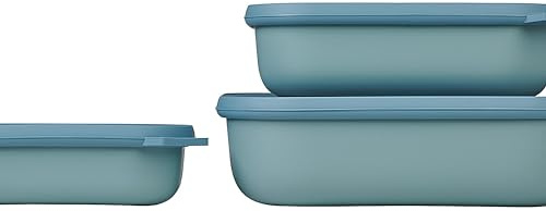 Mepal – Multi Bowl Cirqula 3-Piece Set – Food Storage Container with Lid - Suitable as Airtight Storage Box for Fridge & Freezer, Microwave Container & Servable Dish - 500, 1000, 2000ml - Nordic Blue