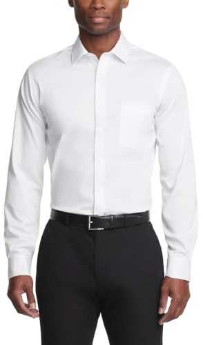 Van Heusen Men's Dress Shirt Regular Fit Ultra Wrinkle Free Flex Collar Stretch, White, 17-17.5 Neck 36-37 Sleeve