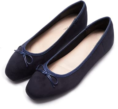 AFEETSING Women's Round Toe Ballet Flats Comfortable Bow Dressy Flats Shoes for Women (A-Navy Blue, Numeric_7_Point_5)