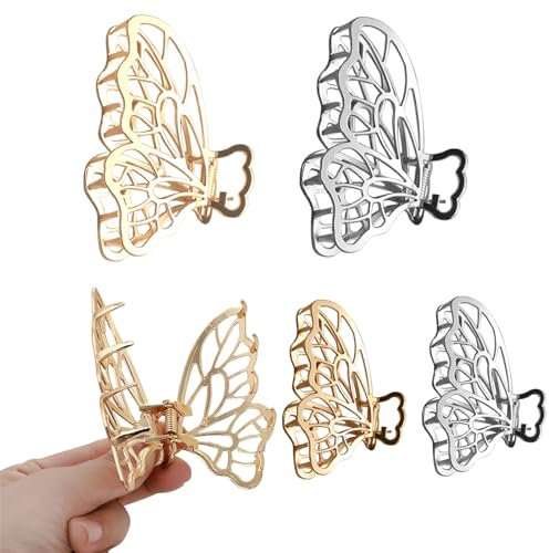 VEGCOO 4 Haarklammer, Haarklammer Mittelgroß Schmetterling Haarklammer Haarklammer Metall Gold Und Silber Je 2 für Kleine Und Große Modelle