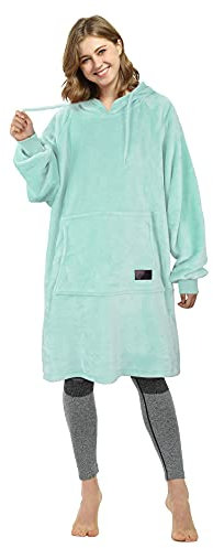 Catalonia Classy Fleece Blanket Hoodie, Oversized Wearable Blanket for Adult Women and Men Gifts, Super Soft and Warm Blanket Sweatshirt with Large Pocket, Aqua