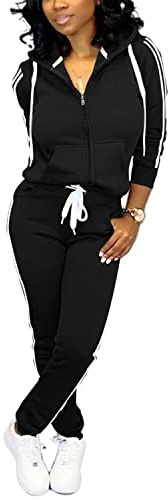 Nimsruc Two Piece Outfits For Women Casual Tracksuit Hoodie Jogging Suits Long Sleeve Sweatsuit Pants Sets Black M