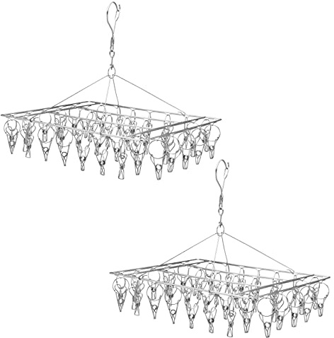 KEILEOHO 2 Pack Folding Sock Dryer, Underwear Hanger with 40 Pegs, Stainless Steel Sock drying rack for Drying Clothing, Towels, Underwear