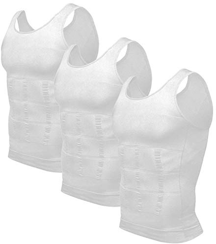 Odoland Chaleco de compresión para hombre, paquete de 3 unidades de chaleco adelgazante, moldeador de cuerpo, camiseta de compresión para hombre, ropa moldeadora masculina, camiseta interior con
