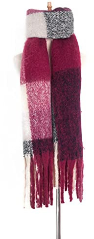 HGJH Schal,Kontrastierender Dicker Quastenschal Für Damen, Modeschal, Wildes Gitter, Burgund, Breitenschal, Elegante Damen, Dicker Trend, Weihnachtsschals Für Damen, Warmer Schal
