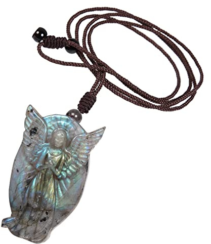 mookaitedecor Angel Natural Labradorite Crystal Pendant Necklace , Healing Crystal Semi Precious Stone Gemstone Lucky Charm Necklace for Reiki Chakra Amulet Jewellery Gifts (UKPOLYMM0027108)