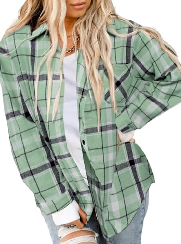 Asiertiy Womens Buffalo Plaid Flannel Shirt Button Down Blouses Tops XS-4XL