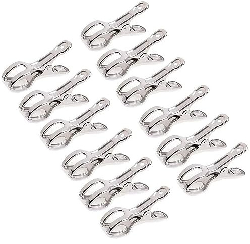 12 Pezzi Clip per Telo Mare in Acciaio Inossidabile, Mollette Da Bucato Da Esterno, Spiaggia Asciugamano Clip, Per Asciugare Indumenti, Teli Mare, Teli Da Bagno, Lenzuola