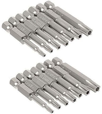 Mesee 2 Set da 7 Punte Cacciavite Magnetici a Stella con Asta Esagonale da 6,35 mm Set di Punte Cacciavite Testa Torx a 5 Punti di Sicurezza Inviolabili in Acciaio S2 T10 -T40 Punte da 50 mm