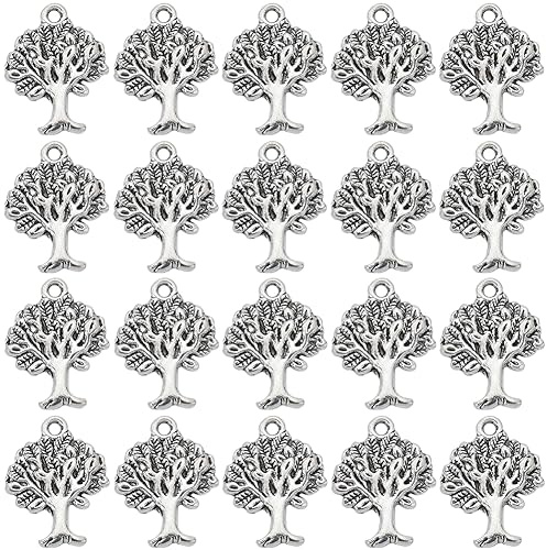 SUNNYCLUE 1 scatola 100 pezzi Ciondolo Piccolo Albero Della Vita Ciondolo Albero In Argento Sfuso Pendenti In Lega Stile Tibetano Mini Pianta In Metallo Portafortuna per Creazione di Gioielli Fornitur
