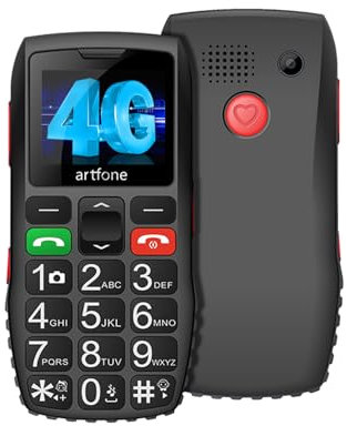 artfone Cellulare 4G per anziani senza contratto, Dual SIM, con pulsante di emergenza per pensionati, con grande tasto, con caricatore e fotocamera, batteria da 1800 mAh, lunga standby senior, C1 4G