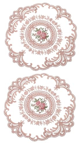 QUARKZMAN 2 Stück Retro Spitzen Tischset Spitzendeckchen, Französische Häkeldeckchen Runde Bestickte Hohle Tassen Vasen Tischmatte für Esstisch Küche Party 28x28cm, Pink