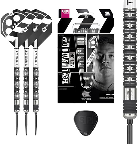 Target Darts Chris Dobey Hollywood Action 90 % volframstål spets schweizisk punkt dartset – 24 G Player Edition Darts, Pro Grip Shafts & Pro Ultra No.2 flygningar, SP-verktyg ingår
