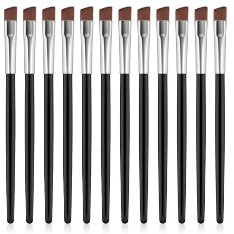 Salbsever Lot de 12 pinceaux biseautés pour eyeliner – Poils synthétiques – Noir – Ensemble de pinceaux de maquillage – Ensemble de pinceaux biseautés pour eyeliner