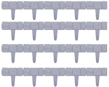 Xafrstyu 20 Pack Edge Garden Fence, Dark Grey Cobbled Stone Effect Garden Lawn Edging, Plant Border, Simply Hammer In 10 Pack, Stone Effect Panels Garden Lawn Edging, Simply Hammer