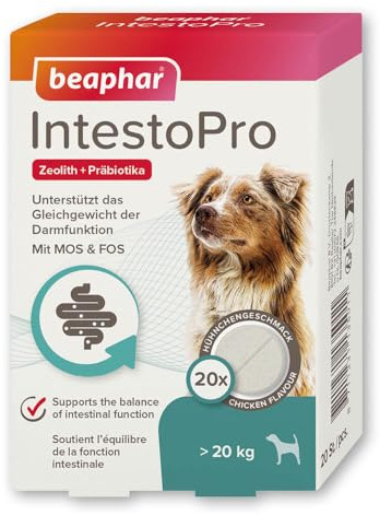 BEAPHAR - IntestoPro Tabs Für Große Hunde - Mit Zeolith - Mit MOS & FOS - Unterstützt Das Gleichgewicht Der Darmfunktion - 20 Stück