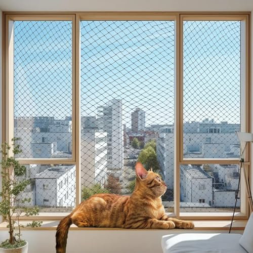 Cat Netting Balcony, Wire-reinforced Cat Net, Bite and Tear-resistant, UV and Weather-resistant, Balcony Cat Anti-Fall Netting for Pets, Cat Protection Net for Windows Patio Balcony - 10x13ft/4x3m