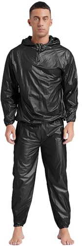 CHICTRY Men's Heavy Duty Sweat Suit Sauna Exercise Gym Sauna Suit Fitness Workout Anti-Rip with Hood Type B Black L