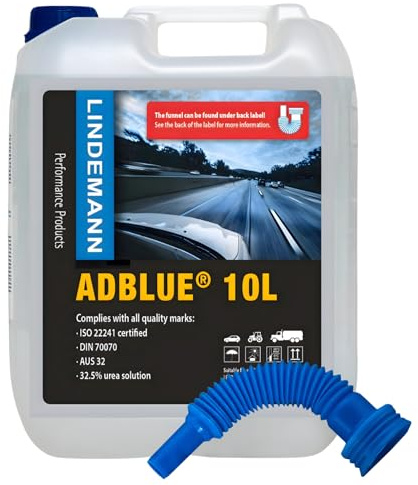 Lindemann AdBlue® 10L - Inklusive Einfüllschlauch (hinter dem Etikett) - ISO 22241 - UREA AUS32 Grade - Für alle Automarken (BMW, VW, Mercedes und Mehr) - AdBlue® Kanister Mit Einfüllhilfe (1)