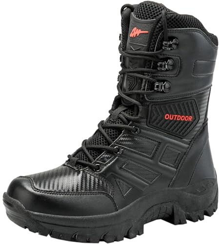 CHICMARK Botas de combate duraderas para hombre con cremalleras laterales/Botas militares antideslizantes y botas tácticas, Negro , 43 EU
