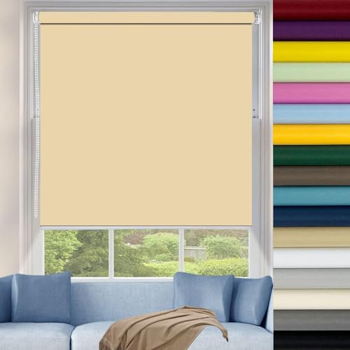 Tragbarer, wärmeisolierter Raffrollo, einfache Montage, 95 x 140 cm, verstellbar und leicht, temporäre Verdunkelungsrollos für Zuhause, Büro, Schlafzimmer, Kinderzimmer, ohne Bohren, cremefarben