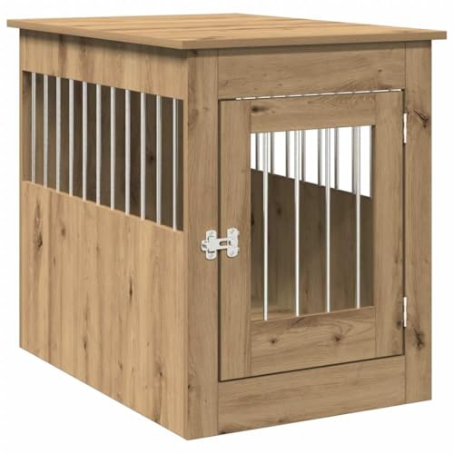vidaXL Dog Crate Furniture Artisan Oak - Multi-Functional Cage & End Table - Engineered Wood, Steel - Suitable for Living Room - 55x80x68 cm - Ideal for Dogs Up to 70 cm