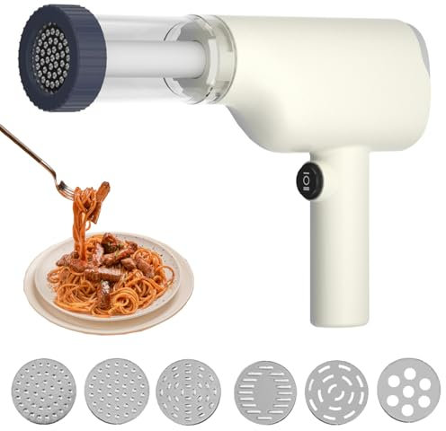 Macchina per Pasta Elettrica,40W Ricaricabile Macchina per la Pasta Fresca,1500mAh Macchina per la Pasta Elettrica Portatile,Efficiente Macchina per Tagliatelle di Piccole Dimensioni (bianco)