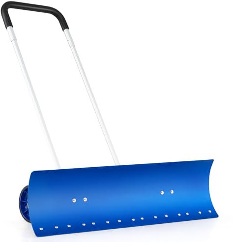 SOARS Schneeschieber mit Rädern, Schneeschaufel mit verstellbarem 15°Winkel und Höhe, Griff verstellbar von 0° bis 90°, Schneeschaufelschieber 95 cm breit