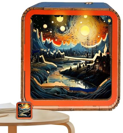 3D Wooden Puzzles Night Light - Wooden Puzzle Lamp │ Wireless 3D Wooden Jigsaw Puzzles │ LED Wooden Puzzle Lamp │ Rechargeable Night Light for Desk Décor & Bedroom Décor, Kids & Adults