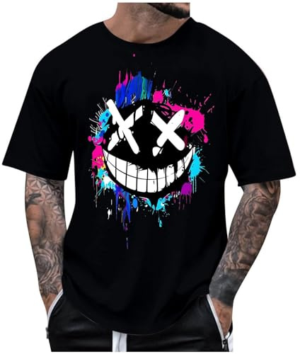 Camiseta de Manga Corta Hombre Estampado Divertido Moda Camisa Verano Cuello Redondo Deportivos Jogging Casual T-Shirt Original Fiesta Trend Algodón Gym Tops Suelto Cómodo tee Talla Grande