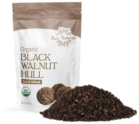 Halo Naturals Organic Black Walnut Hull Cut & Sifted, 4 Ounces (Juglans nigra) USDA Certified | Resealable Pouch| Packaged in The USA