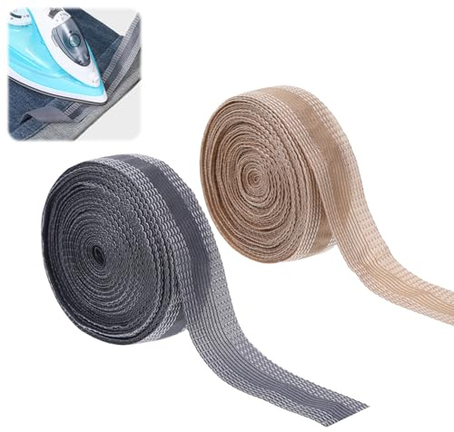 Hauojaus 2 Stücke Saumband zum Aufbügeln 10M Hose Kürzen Ohne Nähen, Waschfest Einfaches Gardinenband zum Aufbügeln Saumband Selbstklebend für Stoffe,Vorhänge,Hosenlängen-Anpassung (Grau+Beige)