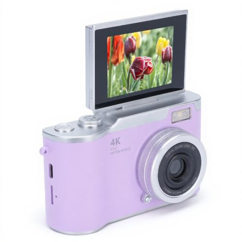 Cámara Digital, 1080p 48mp 2.4 Pulgadas HD Pantalla de 18x Zoom Auto Focus Vlogging Cámara Anti Shake Punto Compacto para Adolescentes Niños para Niños (Purple)