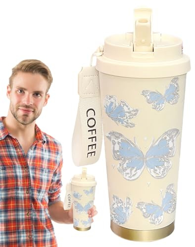 Xummpxuk Bouteille d'eau isotherme, tasse à café isotherme en acier inoxydable de 500 ml, design double boisson, étanche, réutilisable, fournitures d'hydratation pour boissons chaudes et froides