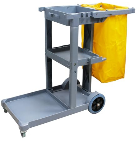 Commercial Heavy Duty Cleaning Cart with Wheels, 500lbs Capacity Multi-Tier Durable Plastic Service Cart for Hospital Hotel Use (Gray, Without Cover 47.6“ L x 20 W x 37.4 H)