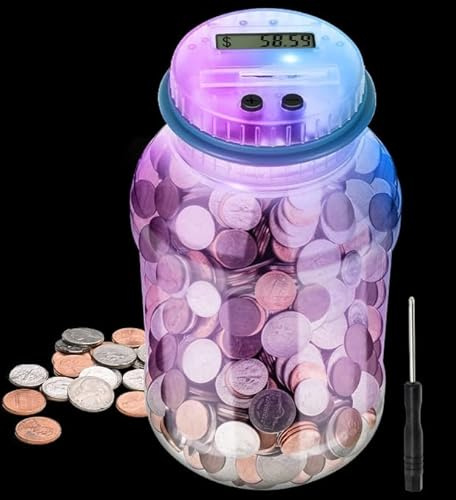 MOMMED Spardose mit Zähler für Kinder und Erwachsene, mit siebenfarbiger automatischer LCD-Anzeige, Sparbüchse mit Zähler für Münzen, 1,8L Spardose unterstützt Euro-Münzen