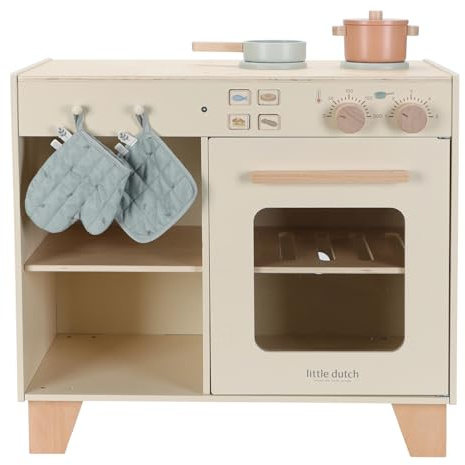 Little Dutch Kinderküche Spielküche aus Holz inkl. Töpfe und Topflappen - beige