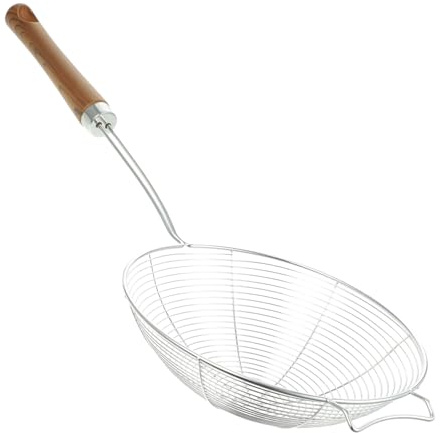 TOYANDONA Colador de Acero Inoxidable con Mango de Madera Ergonómico Espumadera para Freír y Escurrir Alimentos Resistente al Calor para Cocina y Cocineros Domésticos