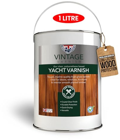 Trade Supplies UK - Vintage Varnish Clear Yacht Polyurethane Varnish - Marine-Grade, UV-Resistant, High-Durability, Crystal-Clear Gloss Finish for Wood Protection 1L